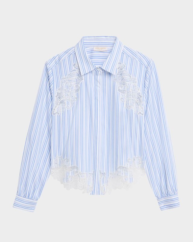 Gia Striped Embroidered Button-Front Shirt